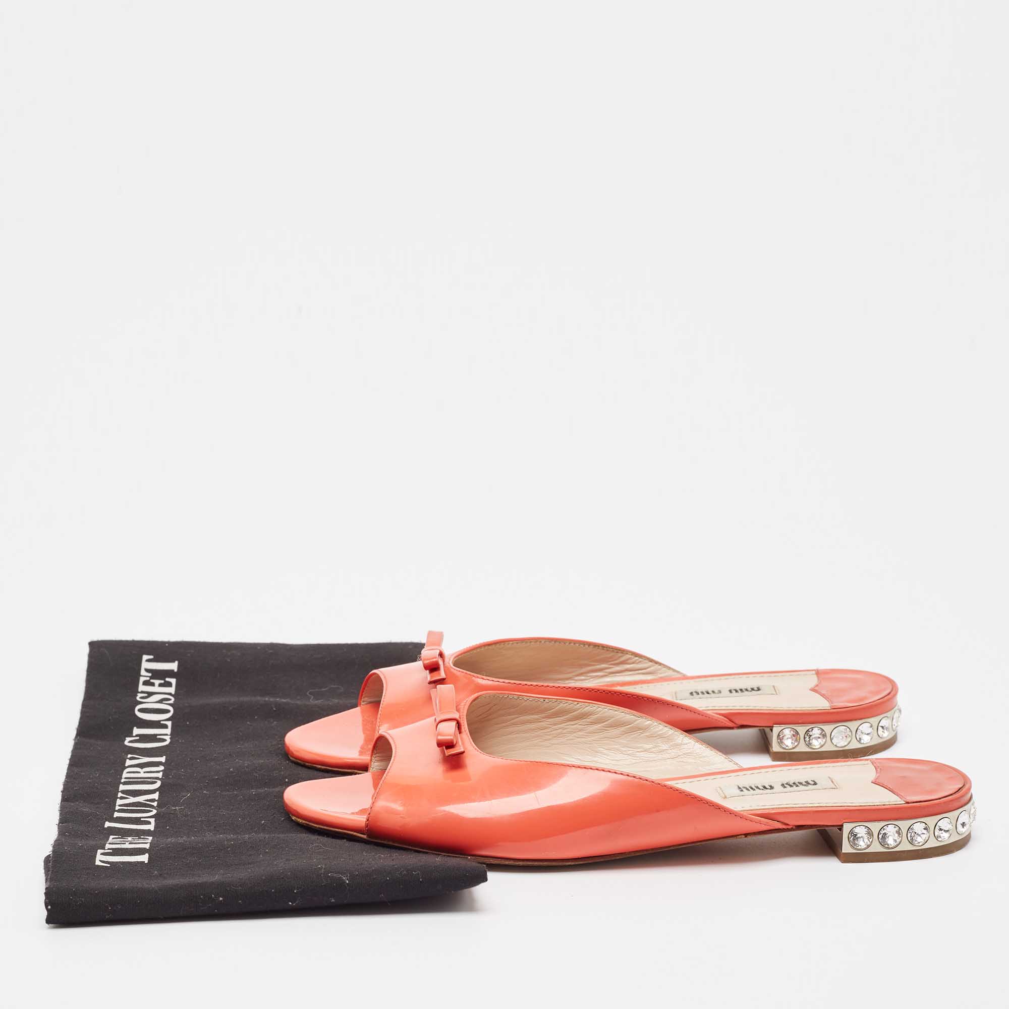 Miu Miu Orange Patent Flat Slides Size 38