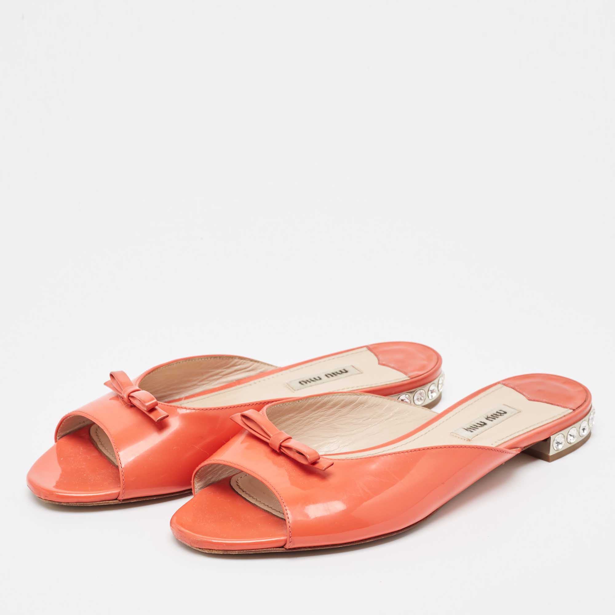 Miu Miu Orange Patent Flat Slides Size 38