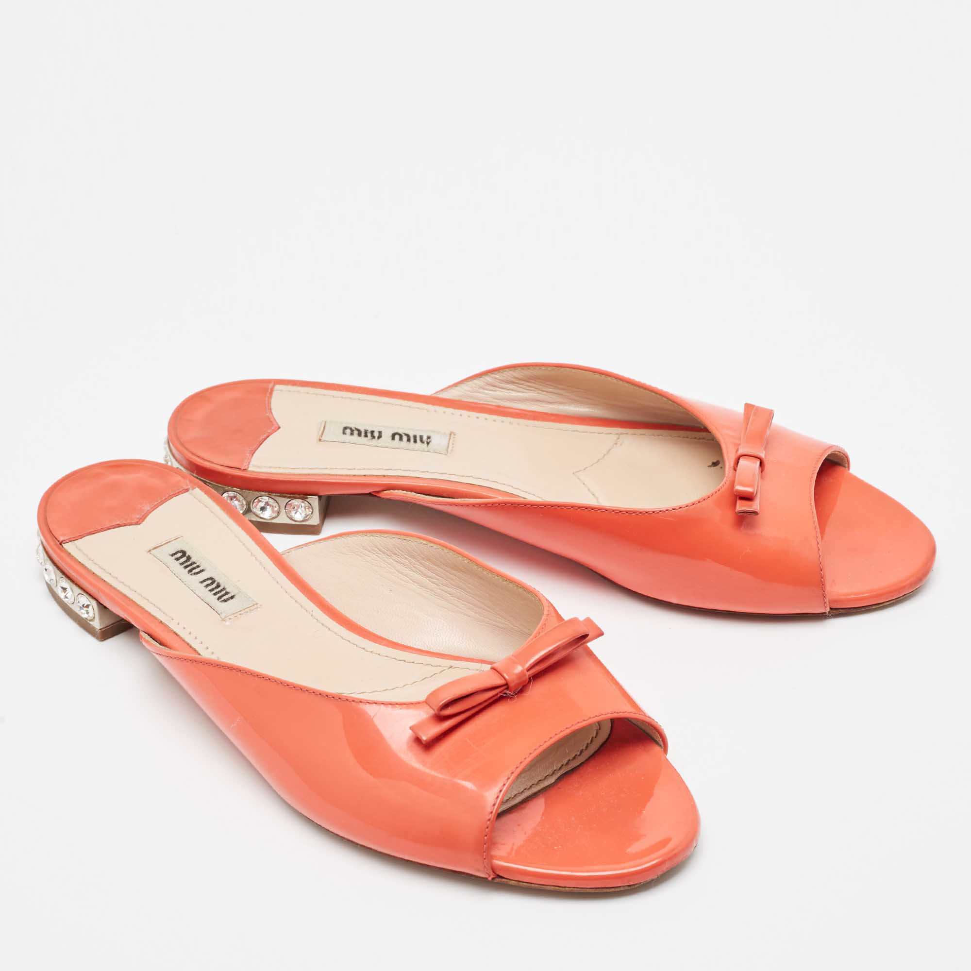 Miu Miu Orange Patent Flat Slides Size 38