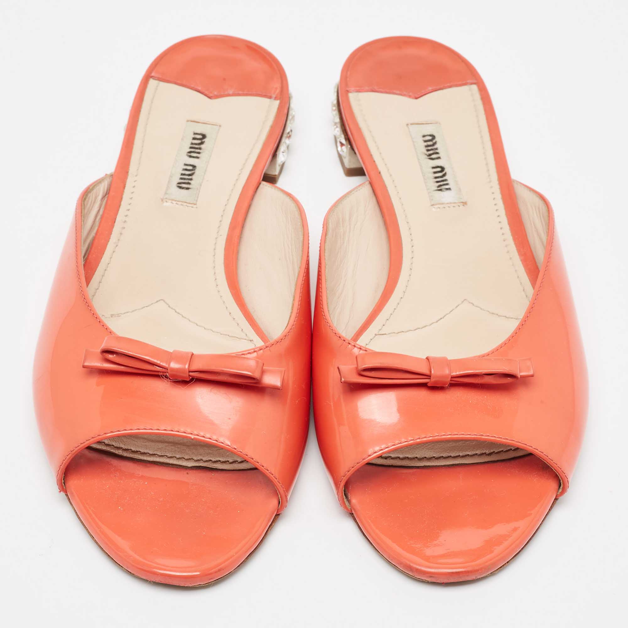 Miu Miu Orange Patent Flat Slides Size 38