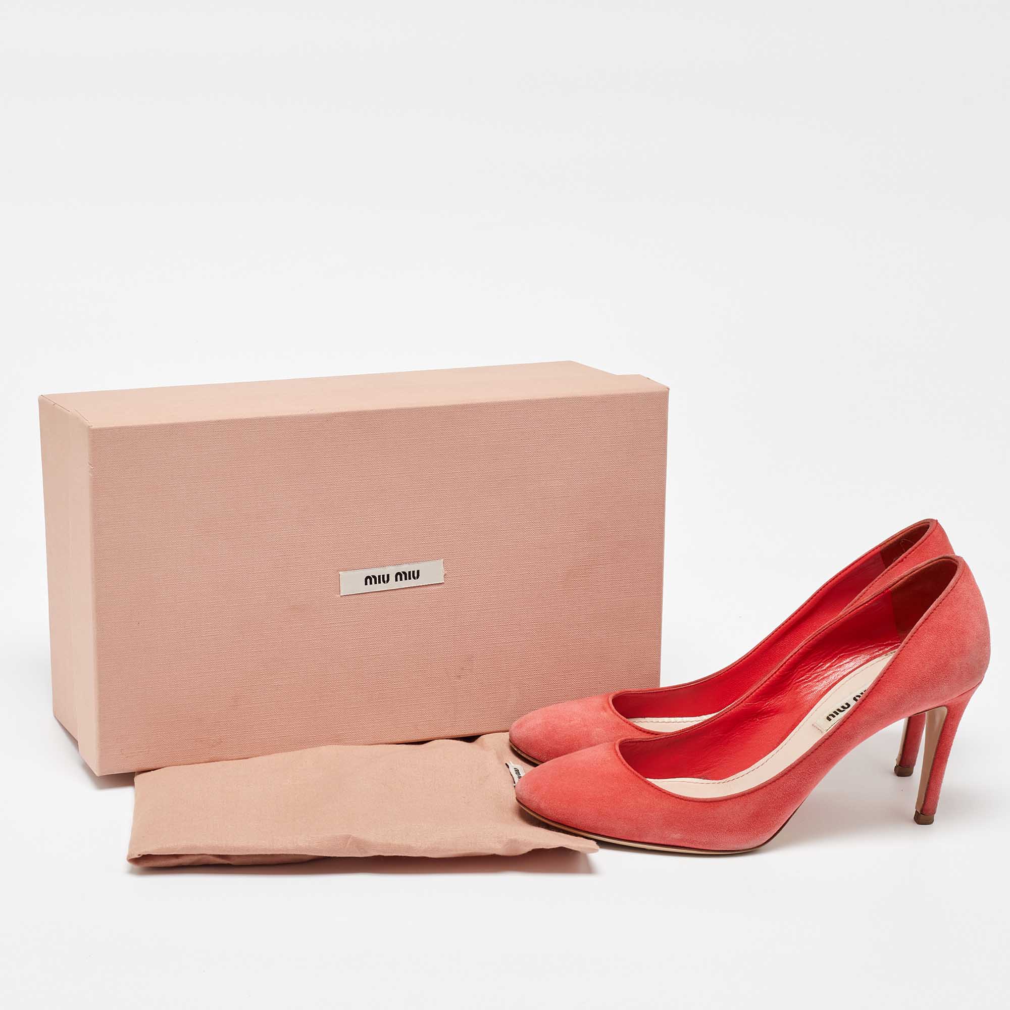 Miu Miu Coral Pink Suede Round Toe Pumps Size 37.5