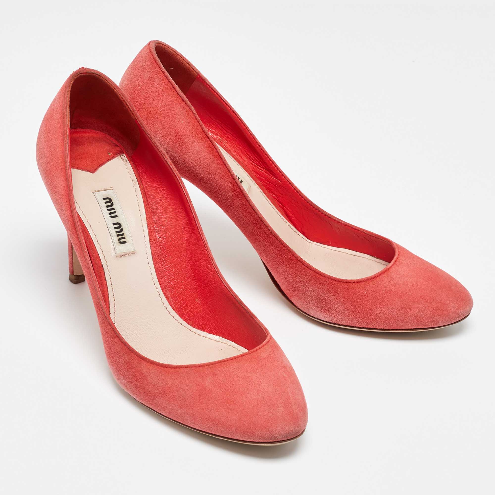 Miu Miu Coral Pink Suede Round Toe Pumps Size 37.5