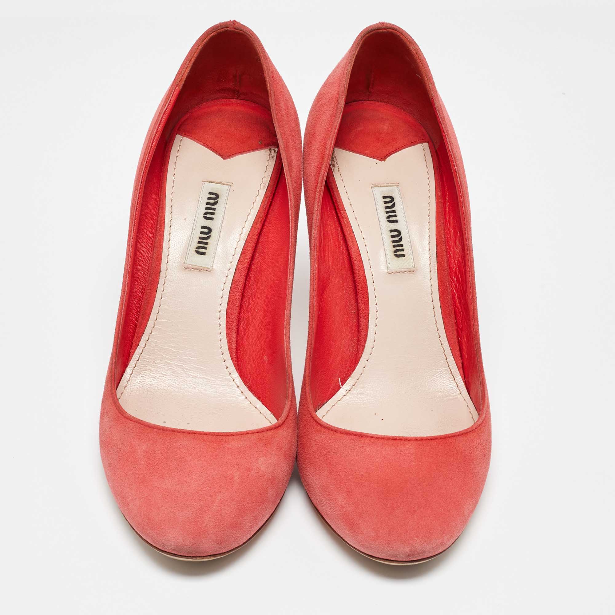 Miu Miu Coral Pink Suede Round Toe Pumps Size 37.5