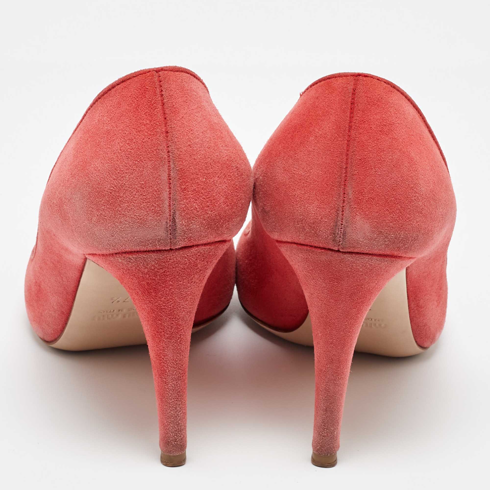 Miu Miu Coral Pink Suede Round Toe Pumps Size 37.5