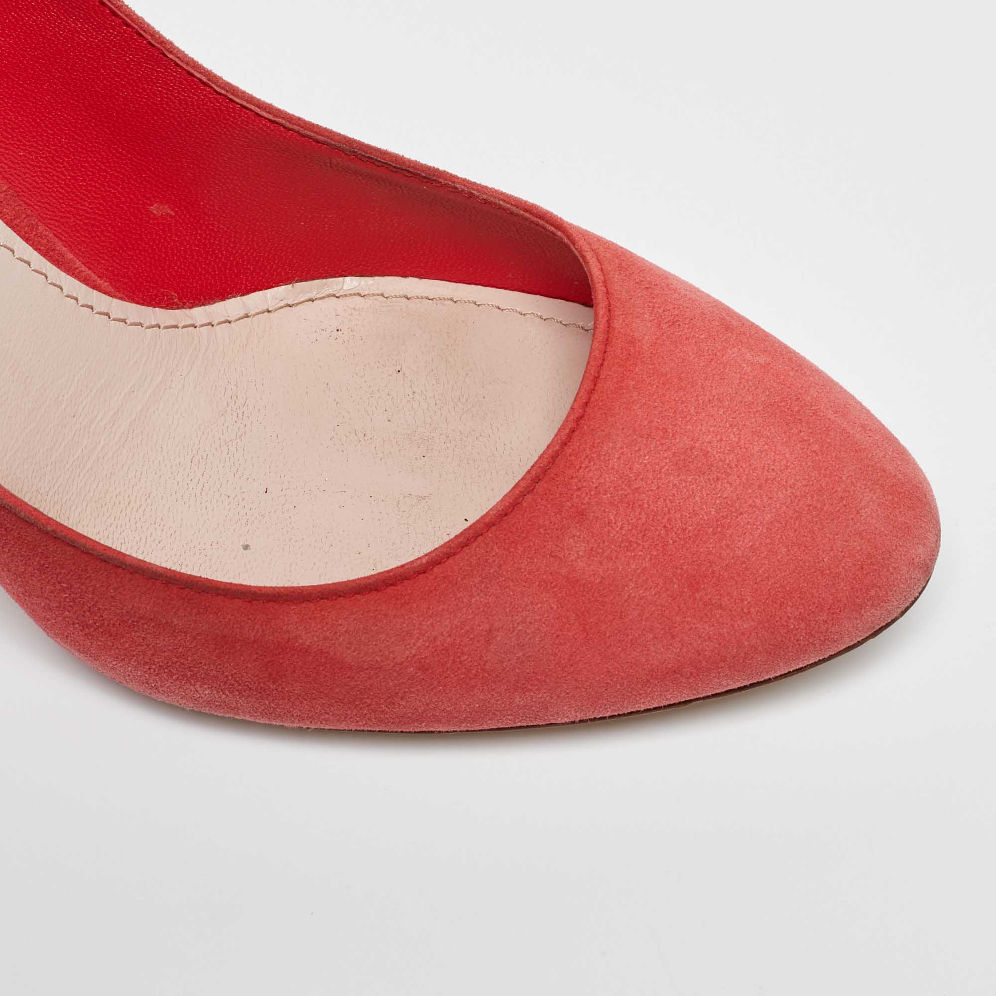 Miu Miu Coral Pink Suede Round Toe Pumps Size 37.5