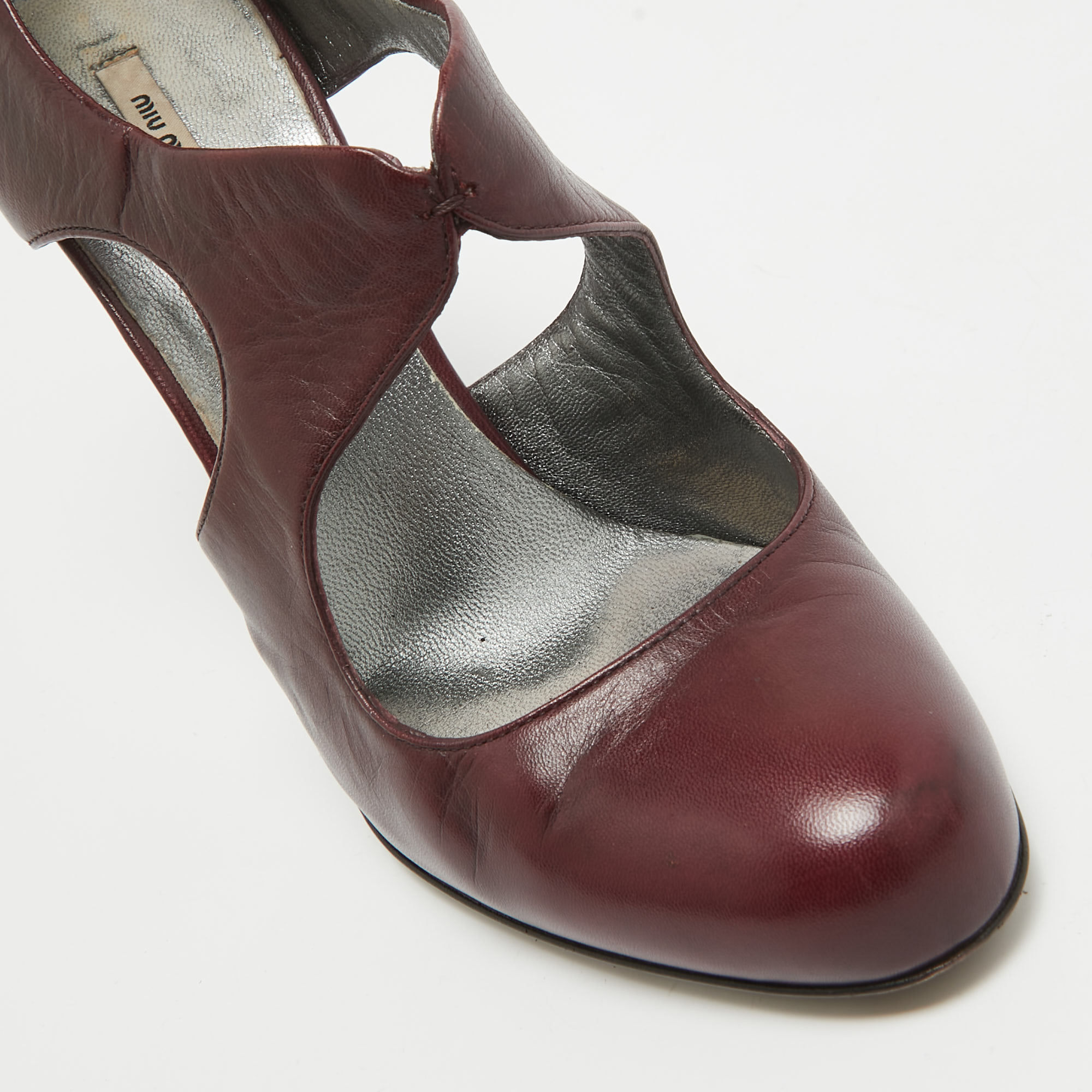 Miu Miu Plum Leather Cut Out Round Toe Pumps Size 37