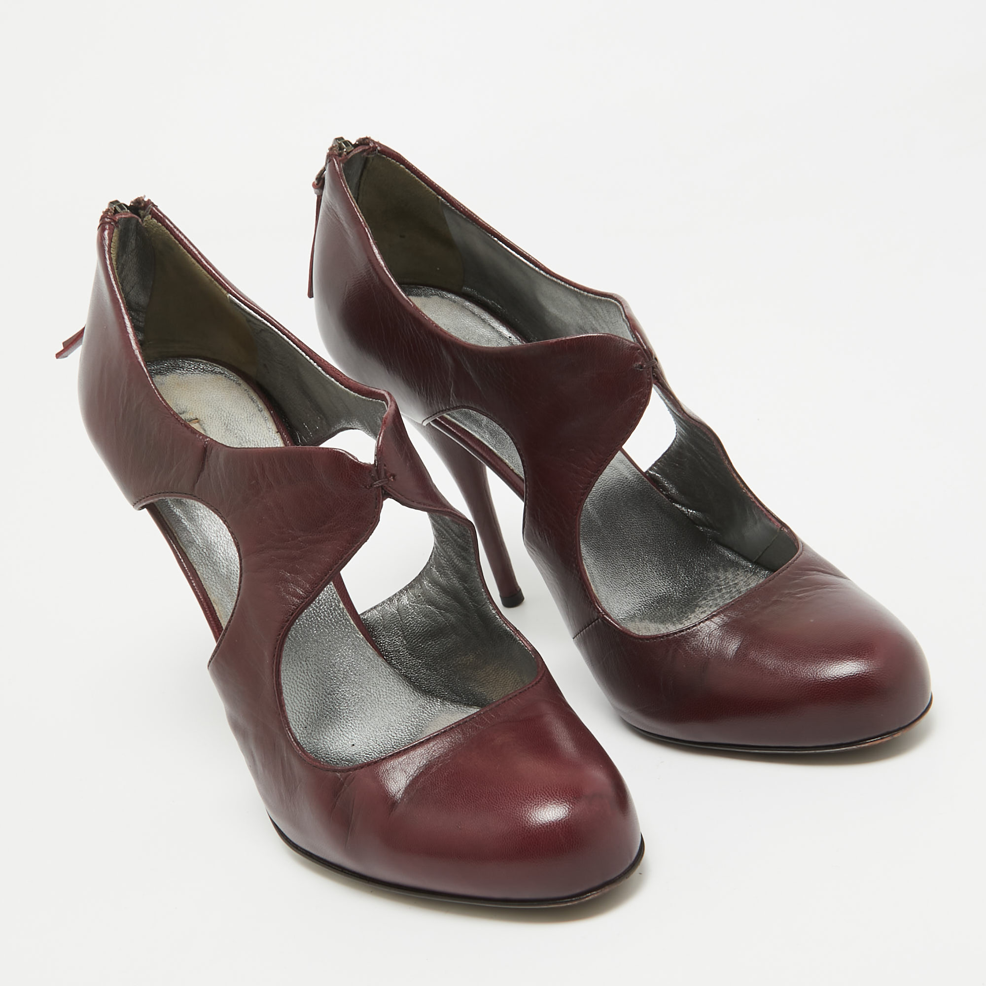 Miu Miu Plum Leather Cut Out Round Toe Pumps Size 37