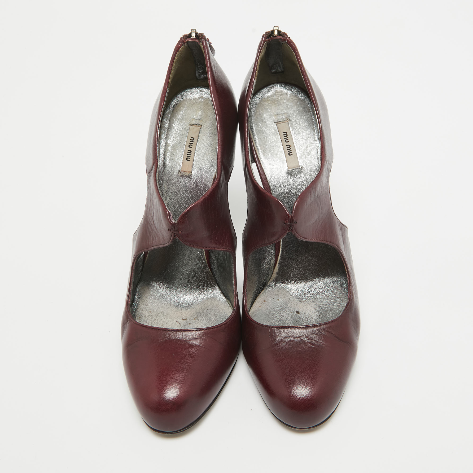 Miu Miu Plum Leather Cut Out Round Toe Pumps Size 37