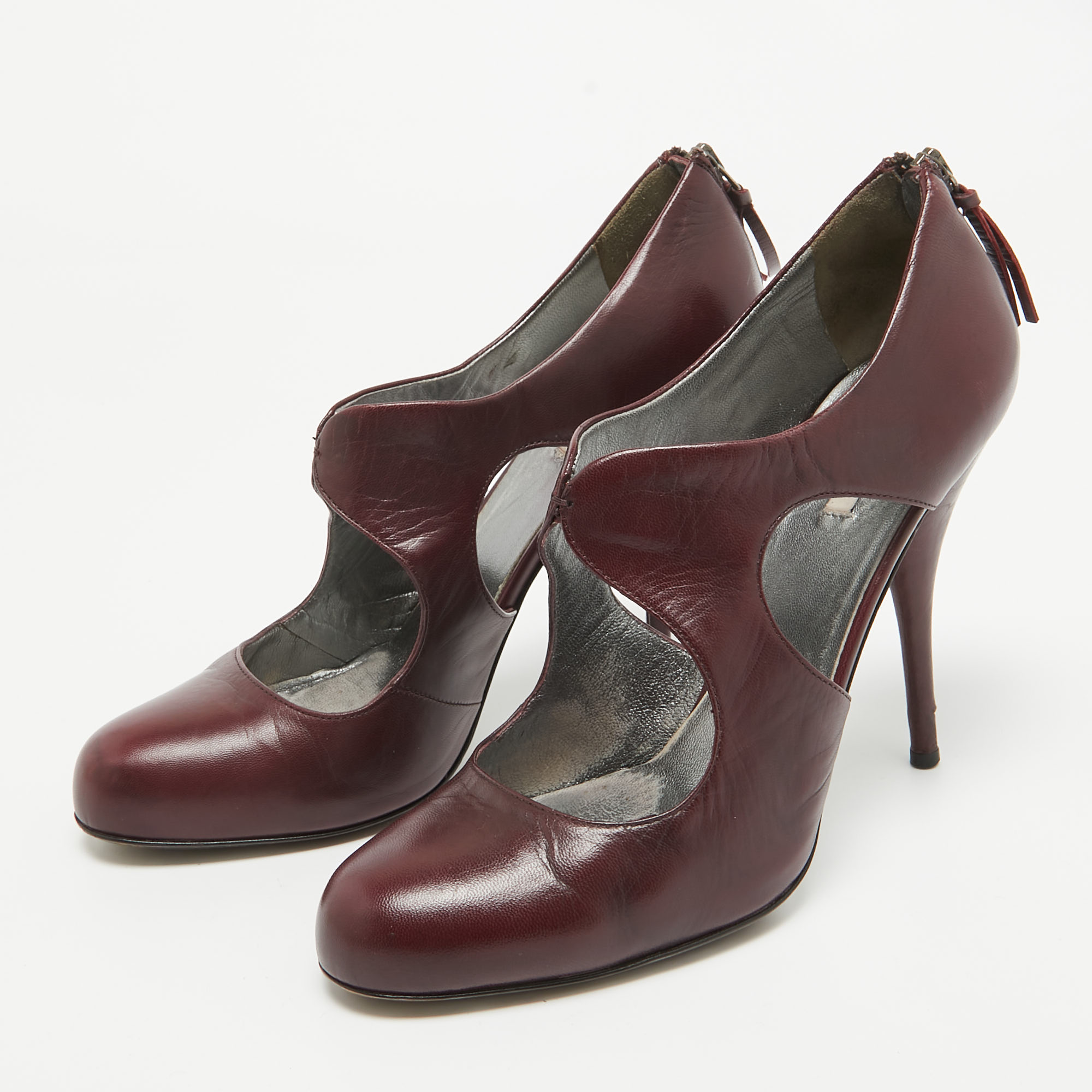 Miu Miu Plum Leather Cut Out Round Toe Pumps Size 37