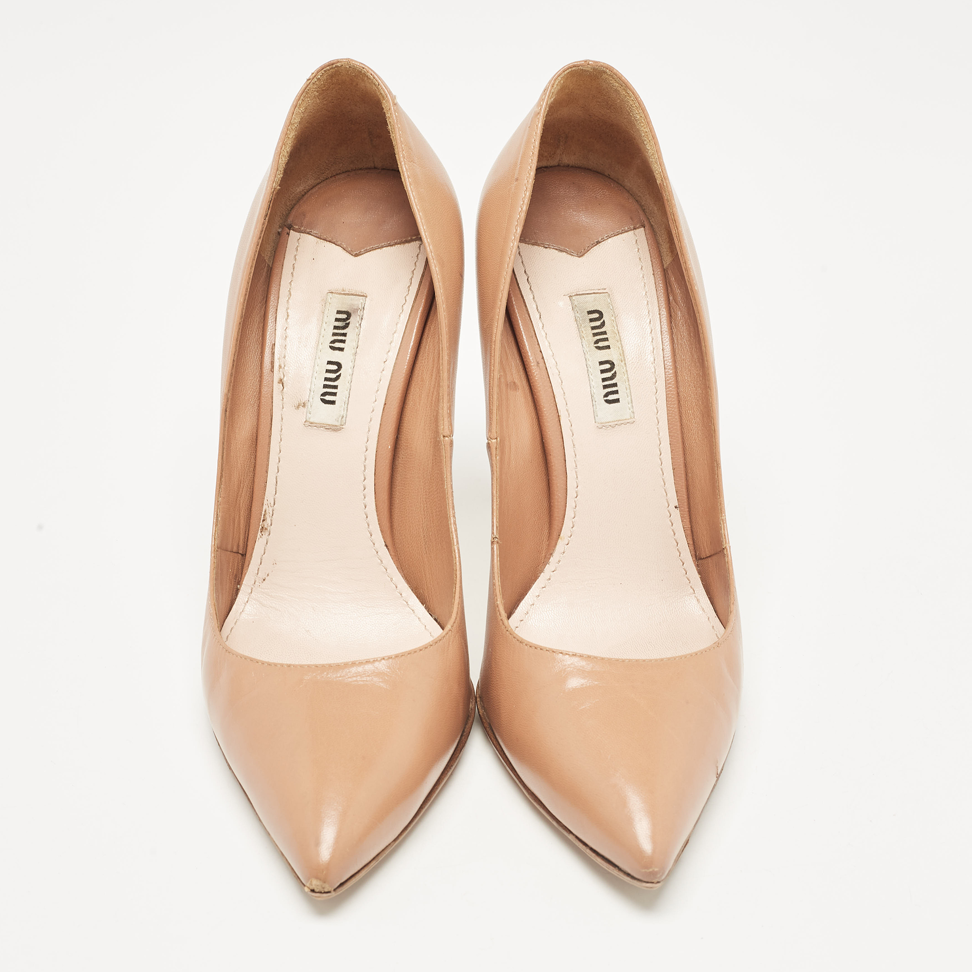 Miu Miu Brown Leather Pointed Toe Pumps Size 37