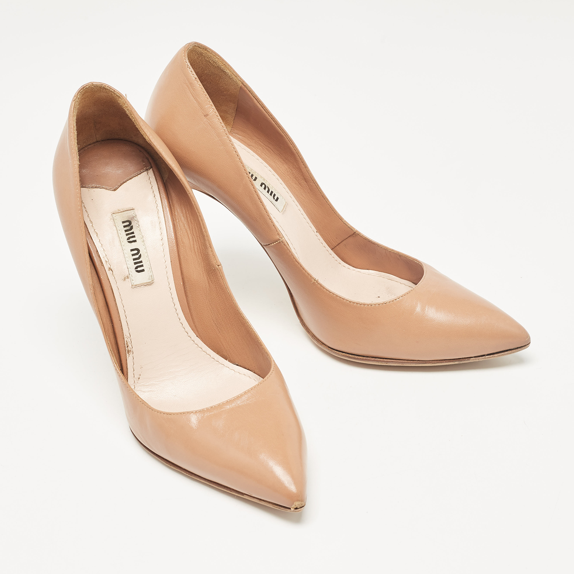 Miu Miu Brown Leather Pointed Toe Pumps Size 37