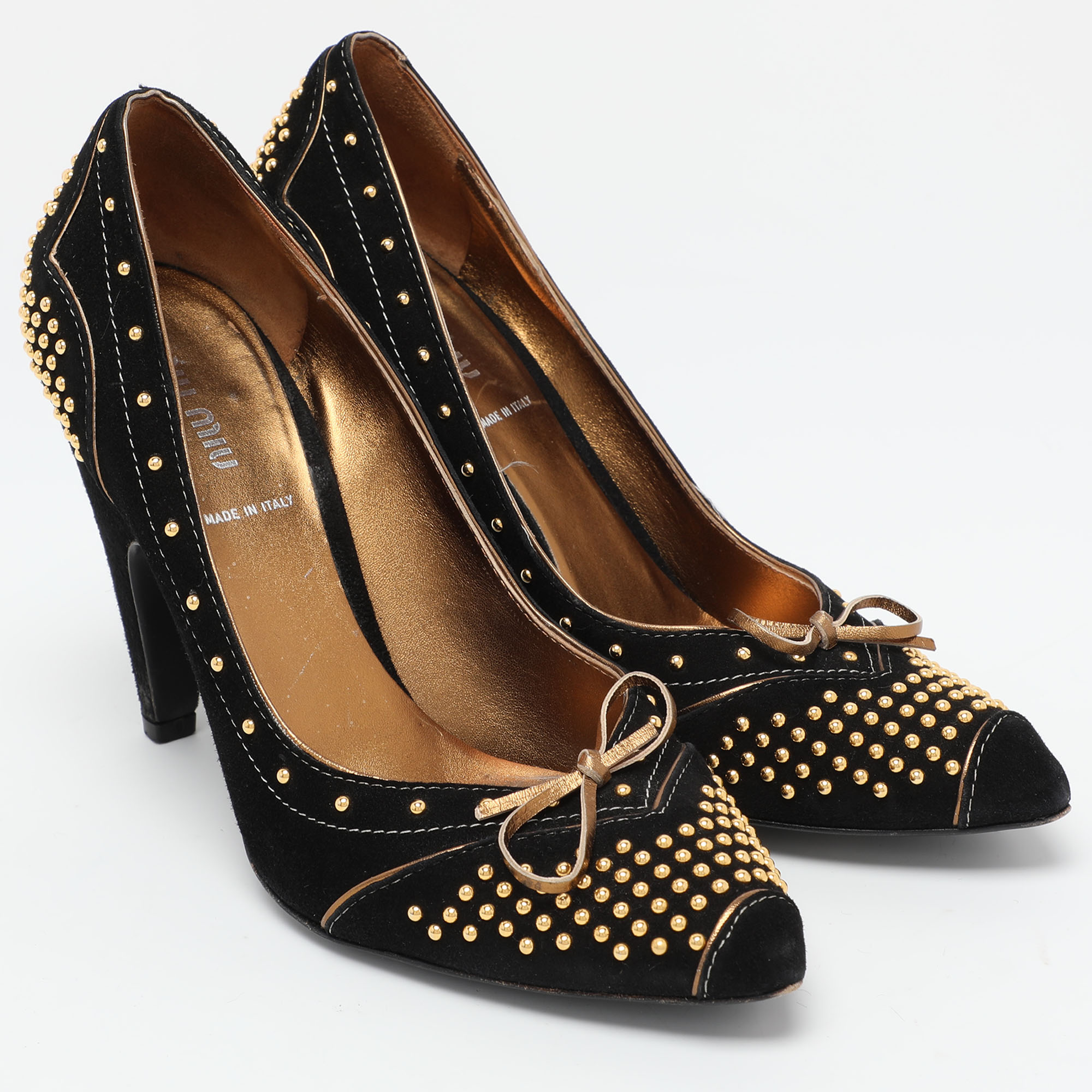 Miu Miu Black Studded Suede Bow Pumps Size 38