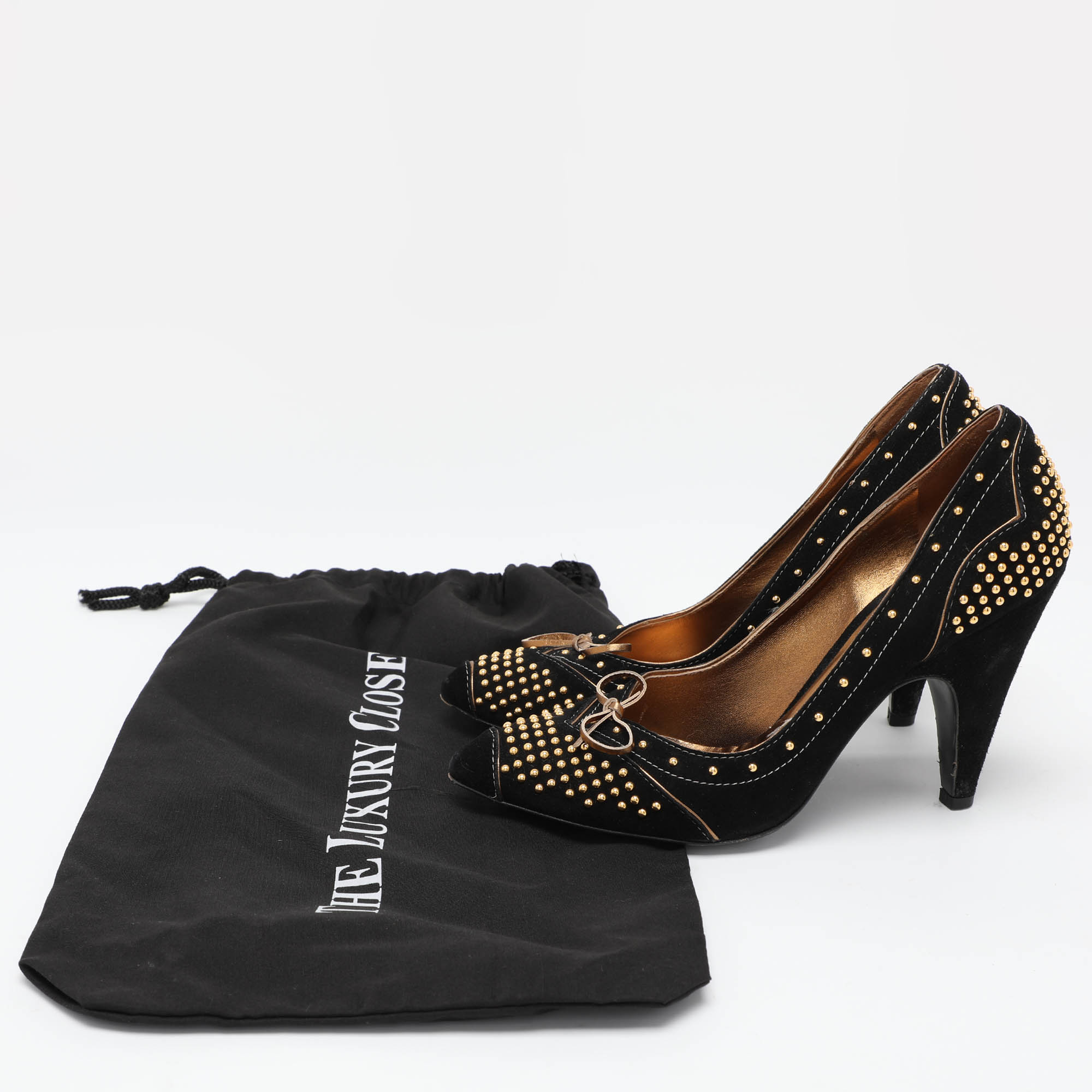 Miu Miu Black Studded Suede Bow Pumps Size 38