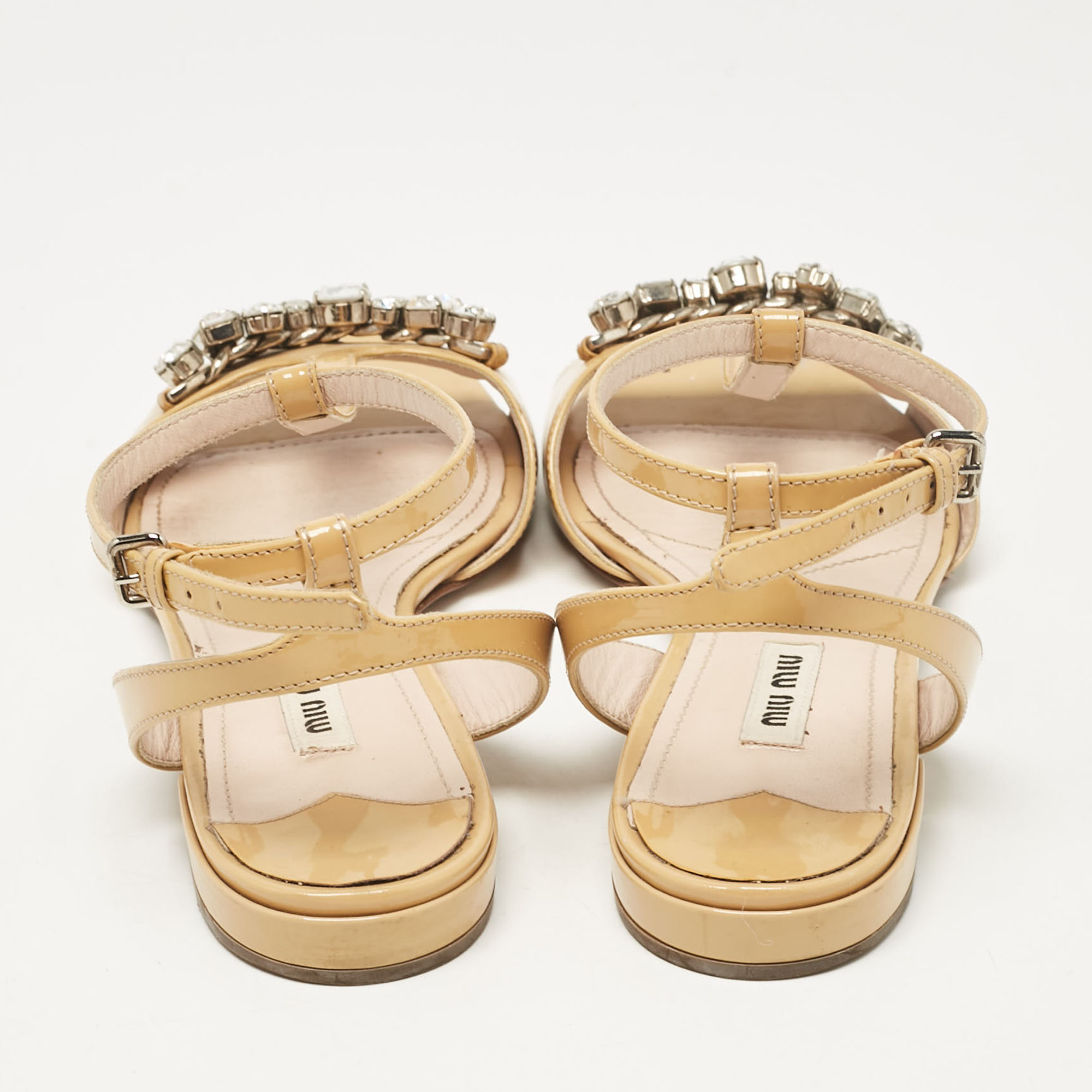 Miu Miu Beige Patent Leather Ankle Strap Sandals Size 37.5