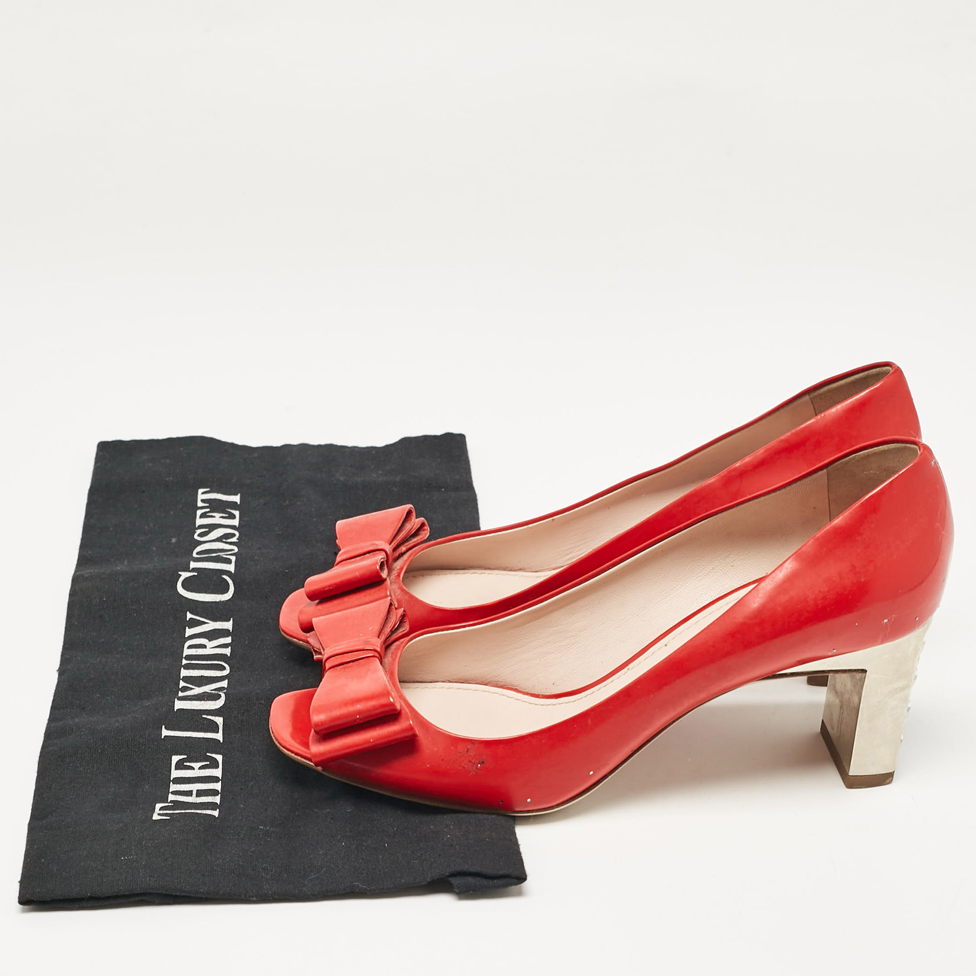 Miu Miu Red Patent Leather Block Heel Pumps Size 37