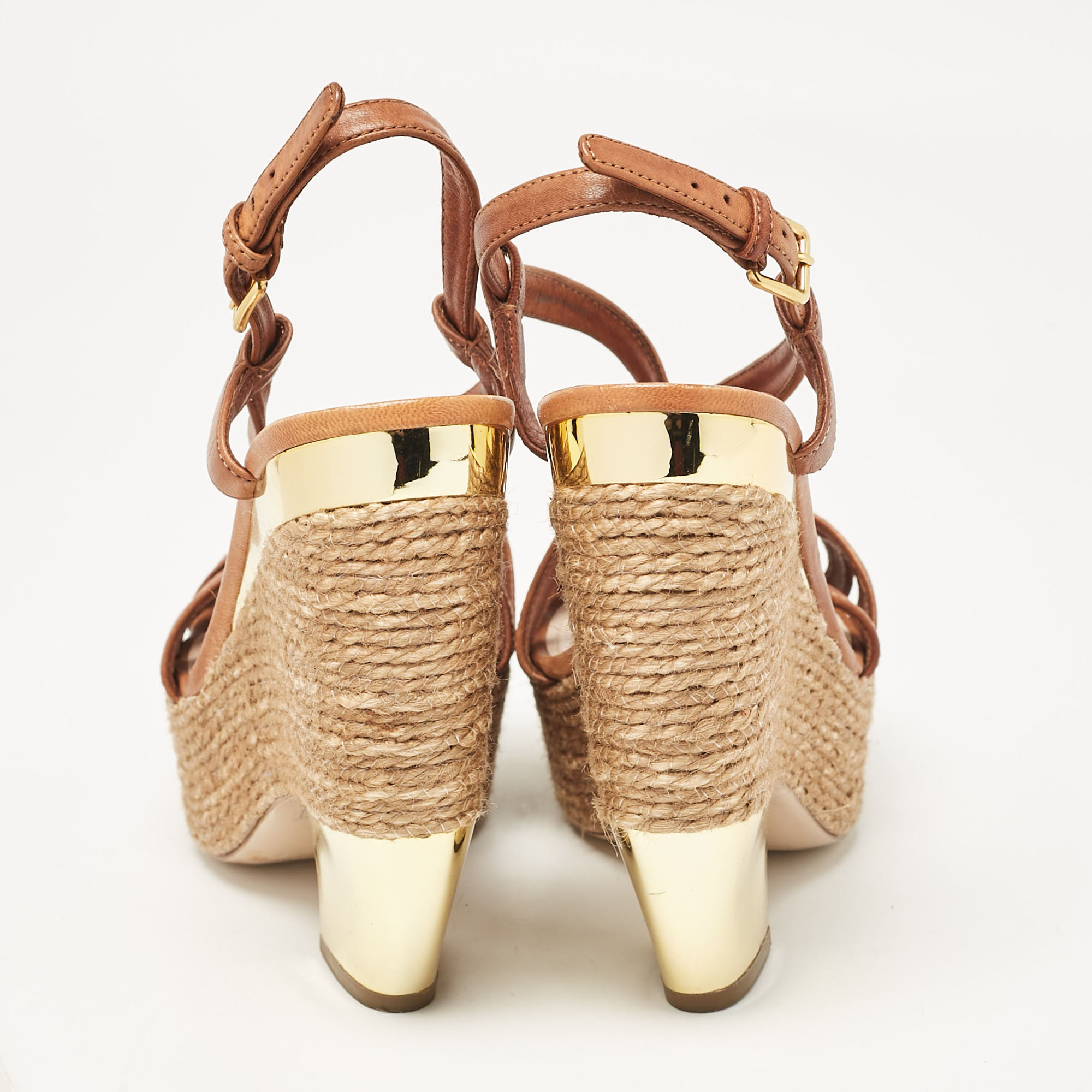 Miu Miu Brown Leather Wedge Sandals Size 37.5