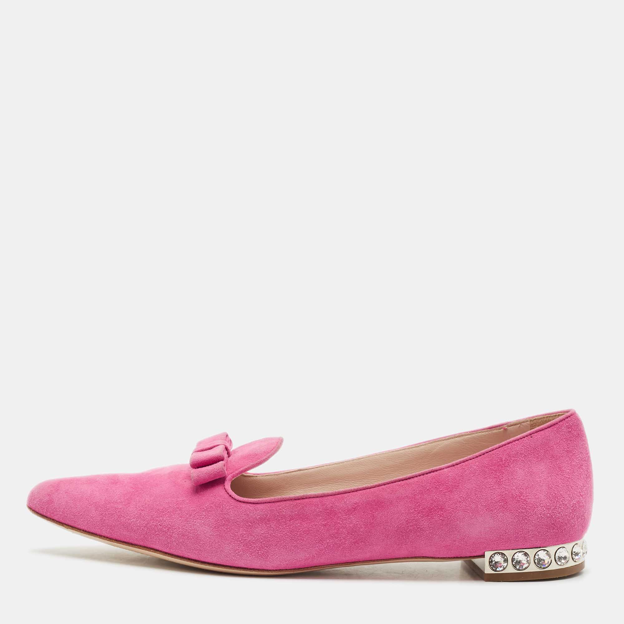Miu Miu Pink Suede Bow Detail Crystal Embellished Heel Ballet Flats Size
Miu Miu Pink Suede Bow Detail Crystal Embellished Heel Ballet Flats Size
