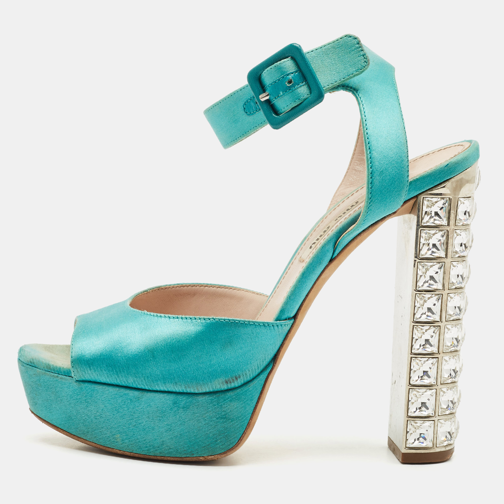 Miu Miu Green Satin Crystal Embellished Heel Ankle Strap Sandals Size
Miu Miu Green Satin Crystal Embellished Heel Ankle Strap Sandals Size