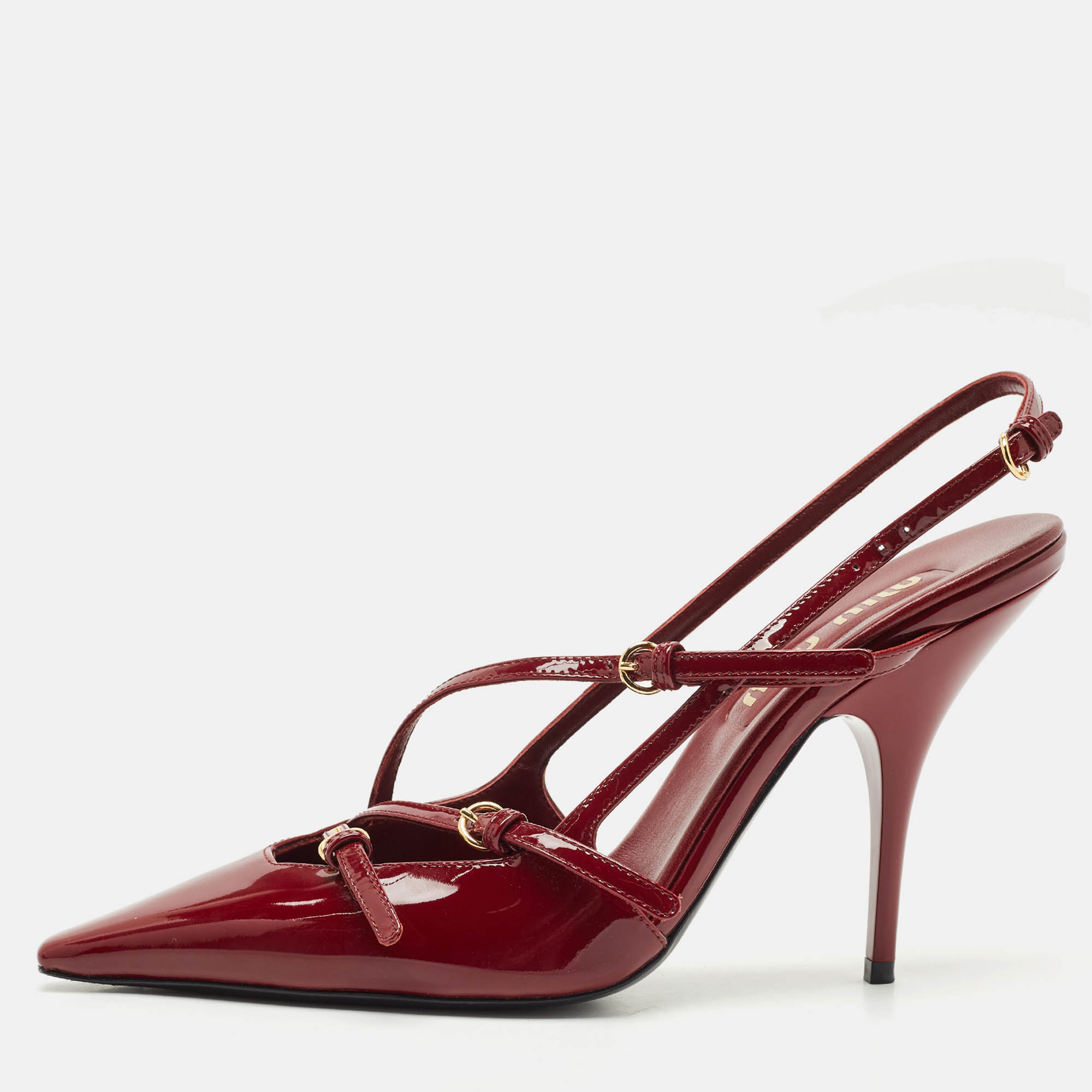Miu Miu Burgundy Patent Leather Pointed Toe Buckle Slingback Pumps Size
Miu Miu Burgundy Patent Leather Pointed Toe Buckle Slingback Pumps Size
