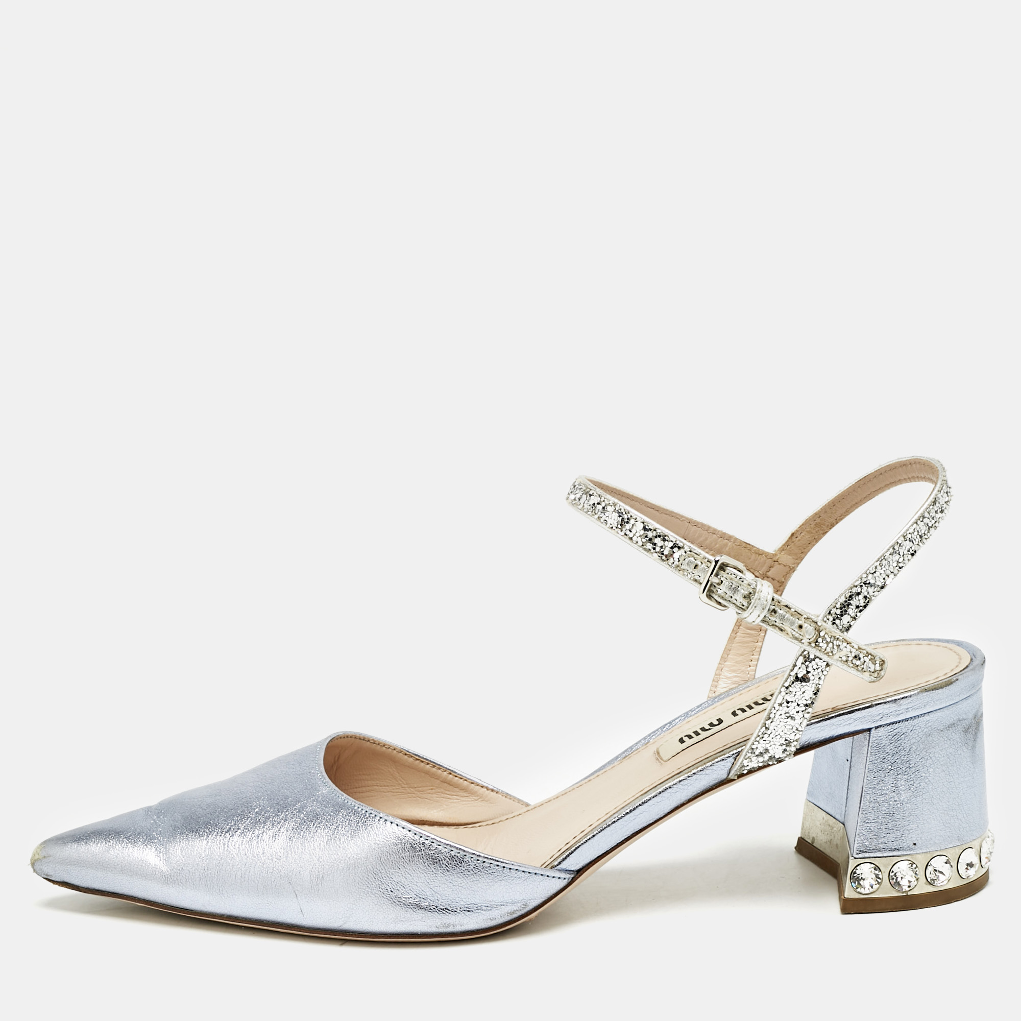 Miu Miu Metallic Blue Leather and Glitter Crystal Embellished Block Heel Pumps Size
Miu Miu Metallic Blue Leather and Glitter Crystal Embellished Block Heel Pumps Size