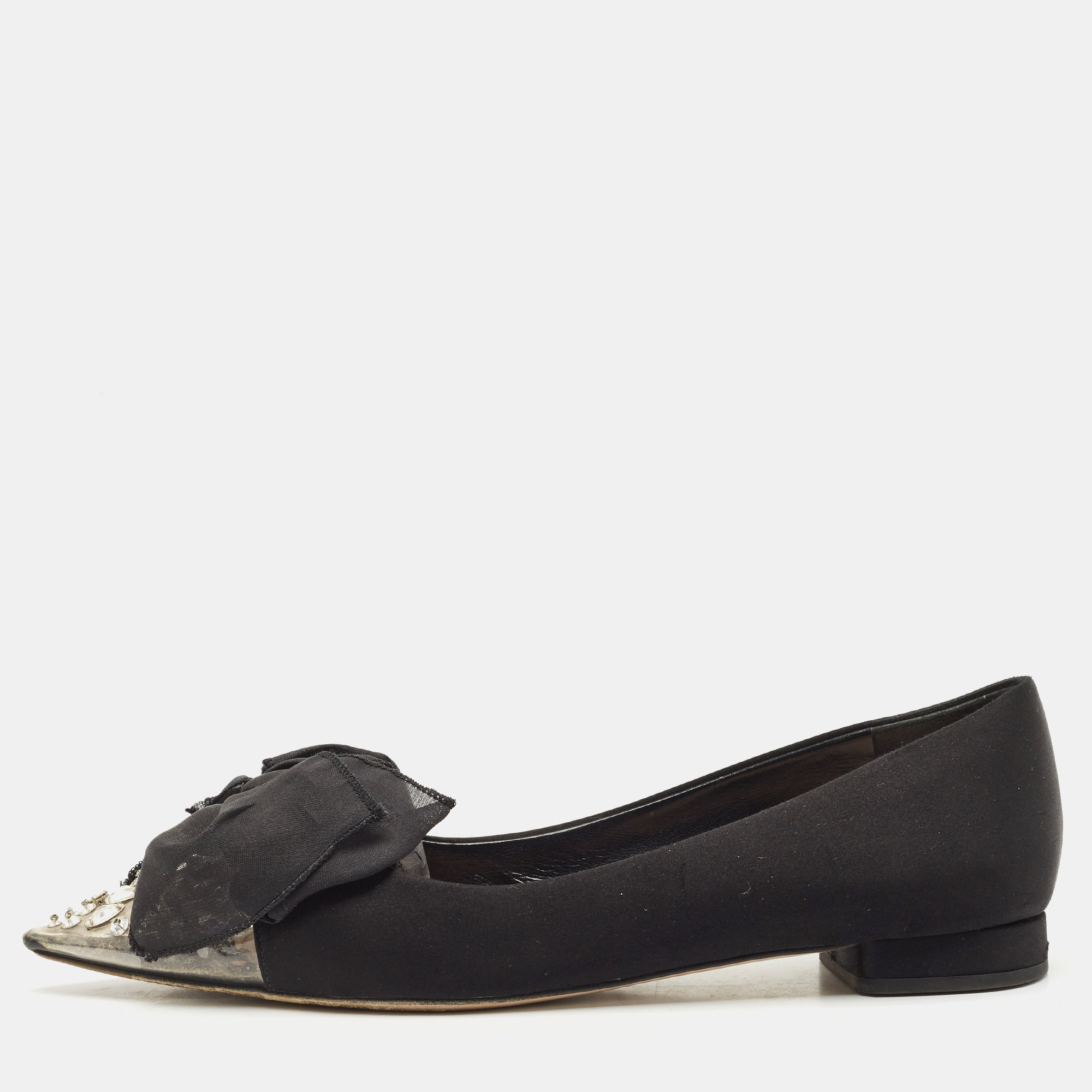 Miu Miu Black Satin Crystal Embellished Bow Buckle Ballet Flats Size 40 - Miu Miu - Modalova