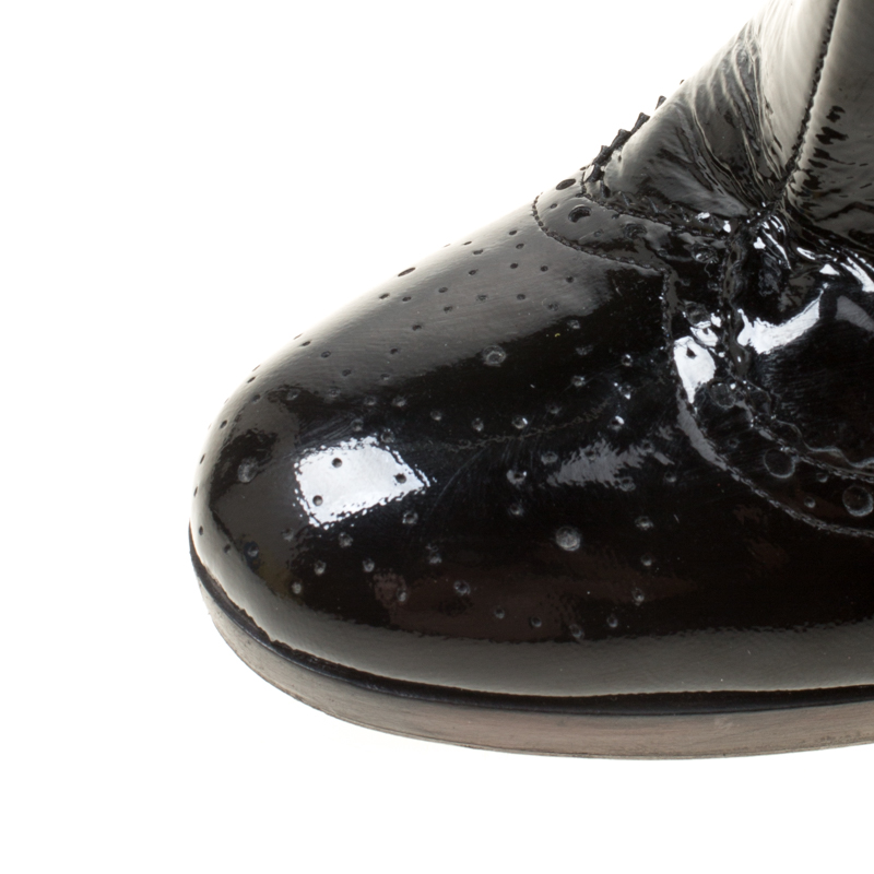 Miu Miu Black Patent Leather Brogue Ankle Boots Size 36.5