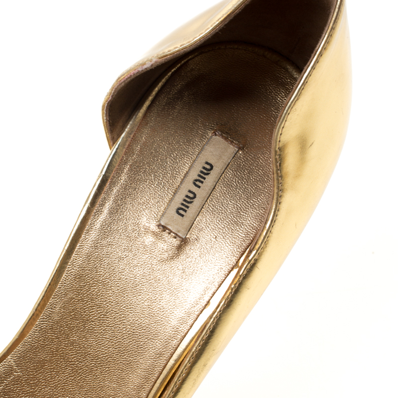 Miu Miu Gold Metallic Leather Crystal Embellished Heel Sandals Size 38.5