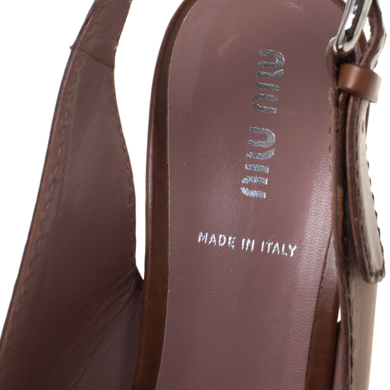 Miu Miu Brown Leather Open Toe Slingback Platform Sandals Size 37