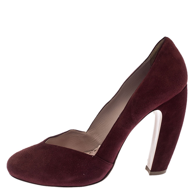 Miu Miu Maroon Suede Curved Heel Pumps Size 40