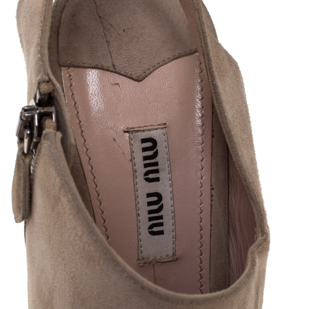 Miu Miu Beige Suede Leather Peep Toe Slingback Sandals Size 38.5