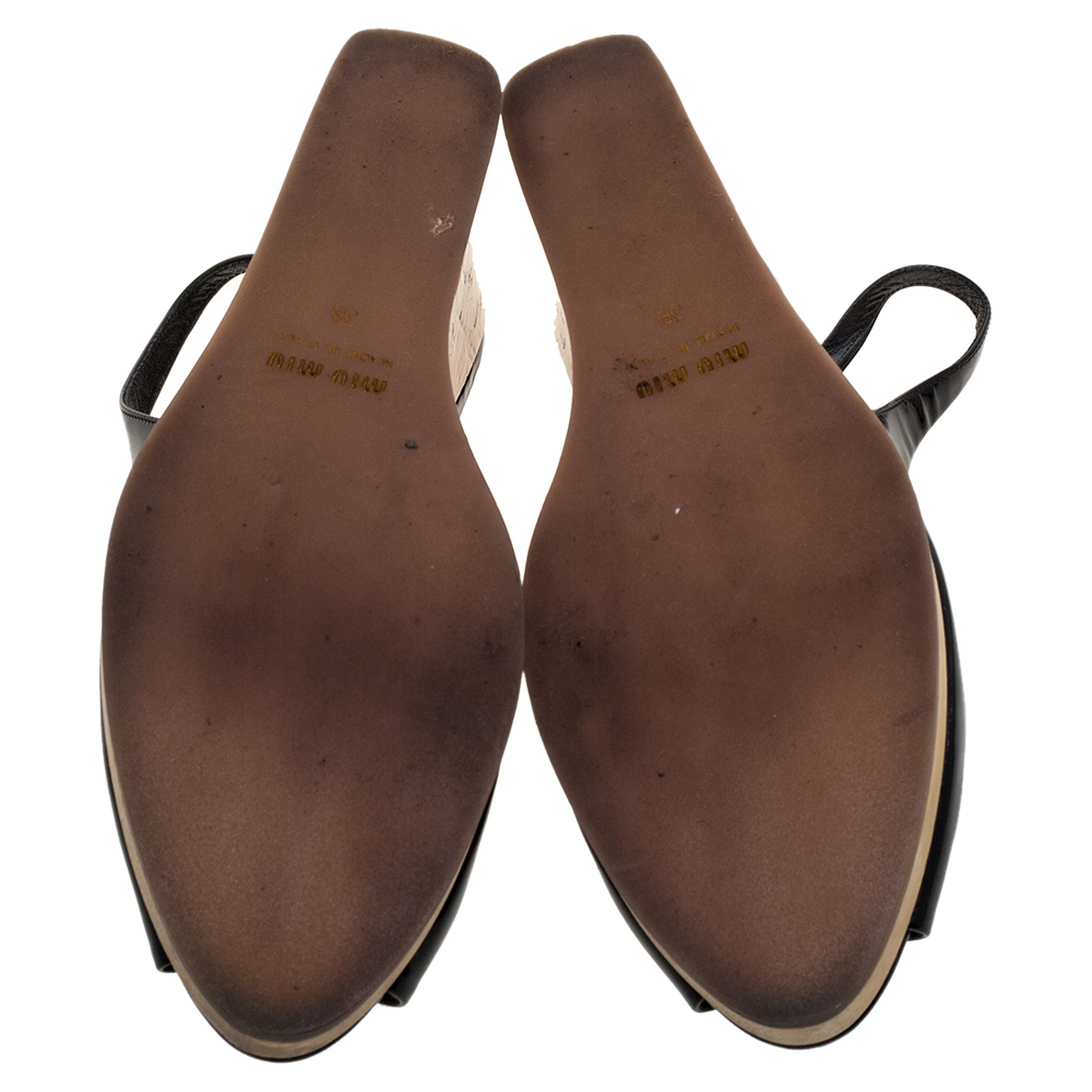 Miu Miu Black Patent Leather Vintage Slingback Wedge Platform Sandals Size 38
