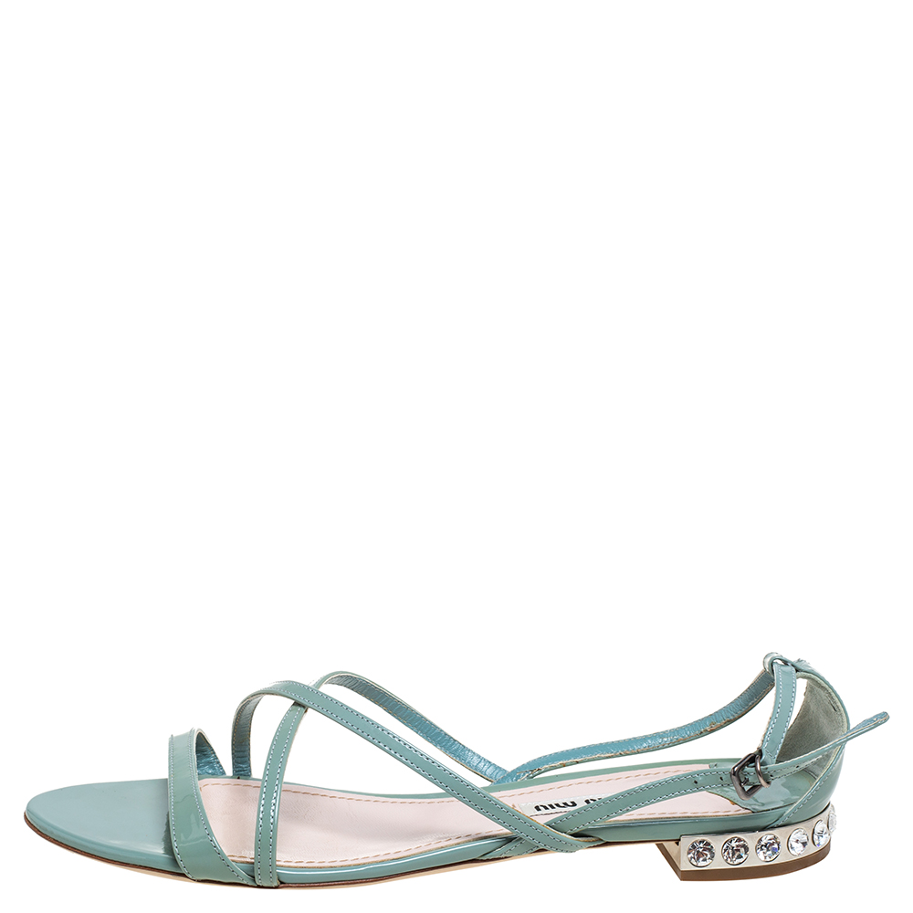 Miu Miu Tale Green Patent Leather Embellished Criss Cross Open Toe Strap Flats Size
Miu Miu Tale Green Patent Leather Embellished Criss Cross Open Toe Strap Flats Size