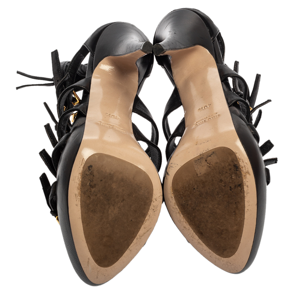 Miu Miu Black Leather Multi Strap Platform Sandals Size 40.5