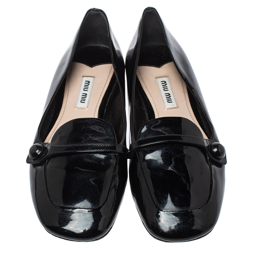 Miu Miu Black Patent Leather  Slip On Flats Size 36