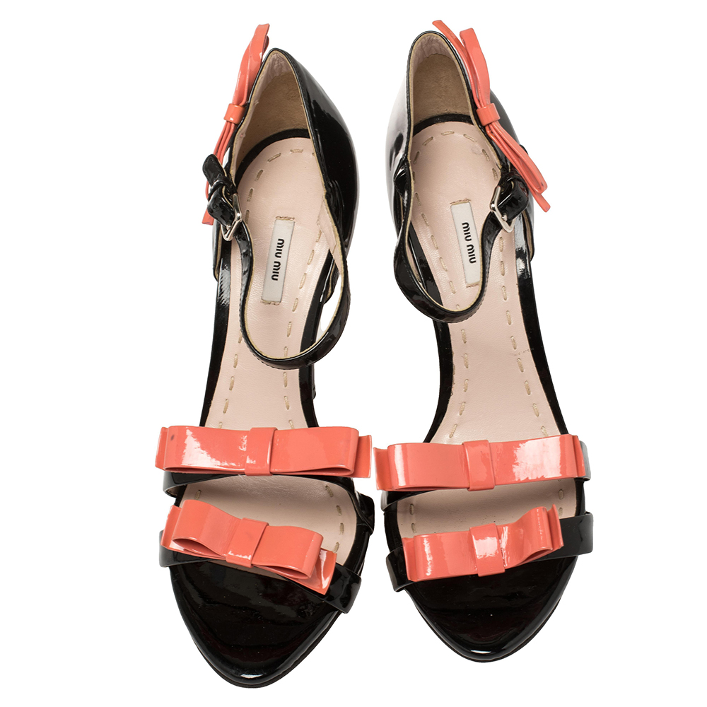 Miu Miu Black /Orange  Patent Leather Sandals Size 39