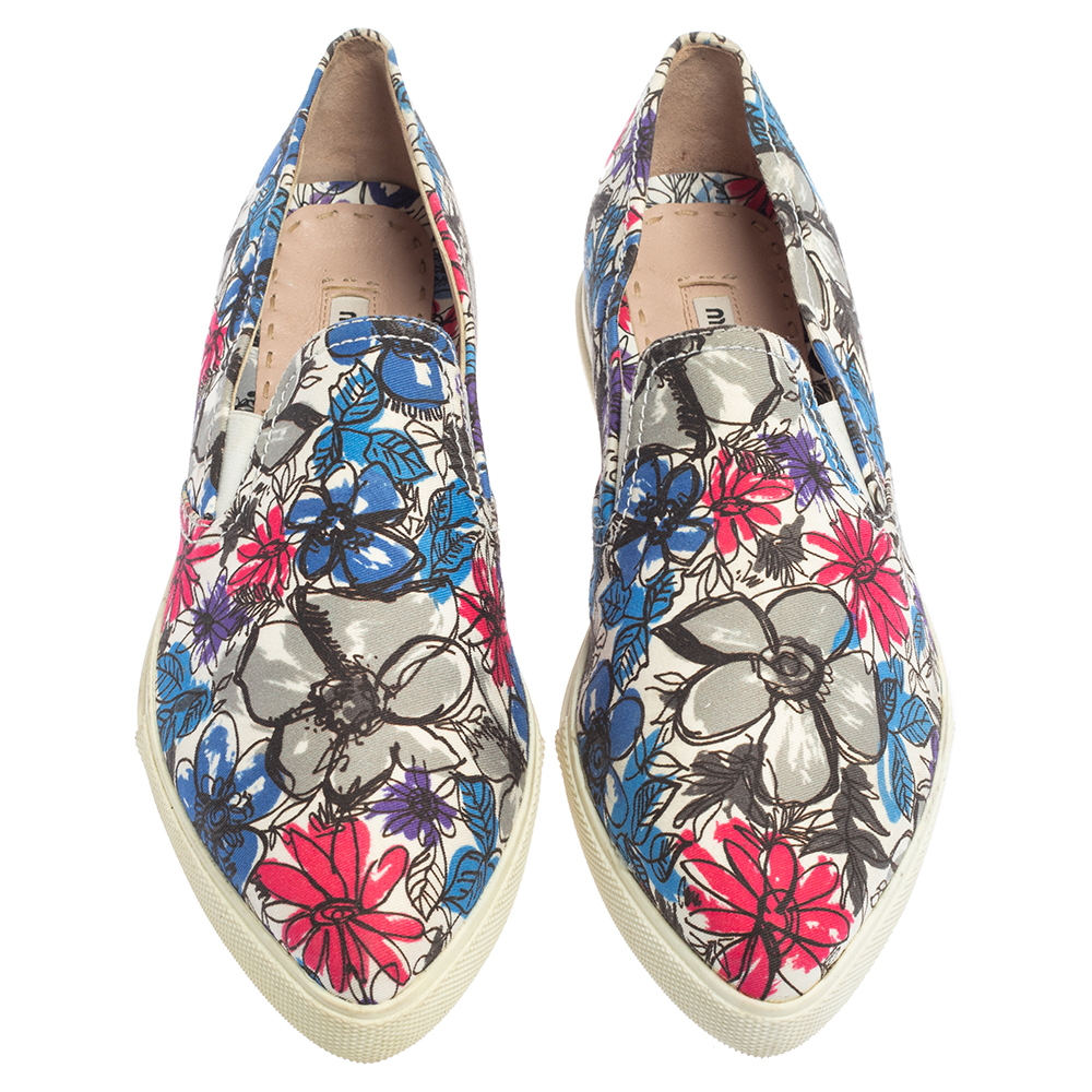 Miu Miu Multicolor Canvas Slip On Flats Size 38