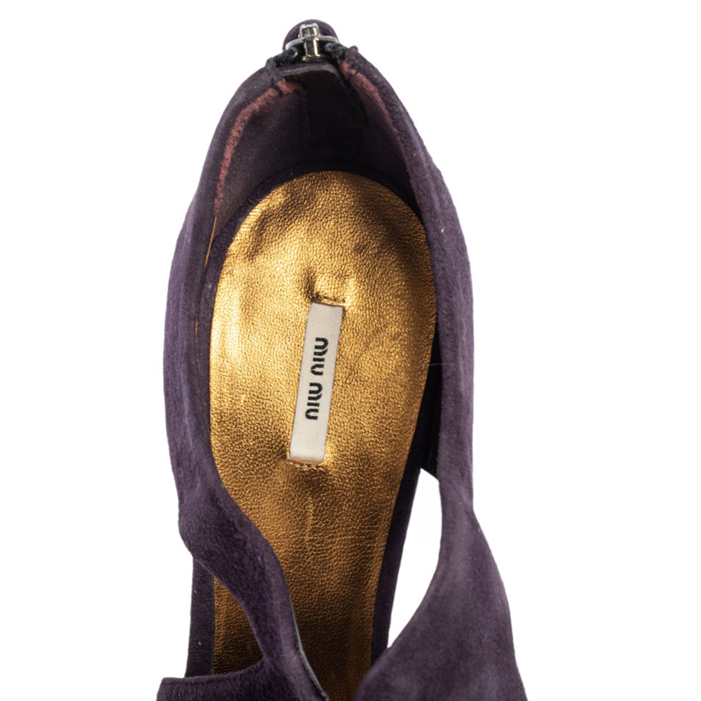 Miu Miu Purple Suede Cut Out Embellished Heel Round Toe Pumps Size 39.5