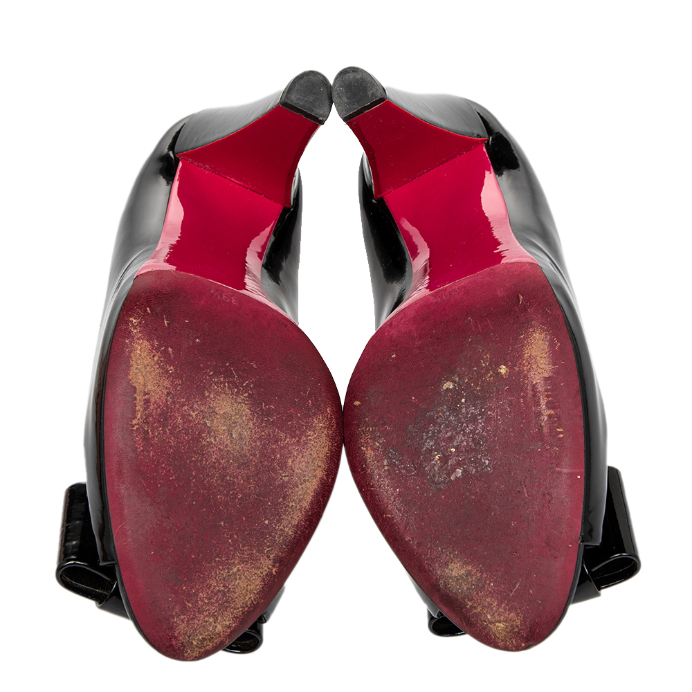 Miu Miu Black Patent Leather Bow Peep Toe Pumps Size 39.5