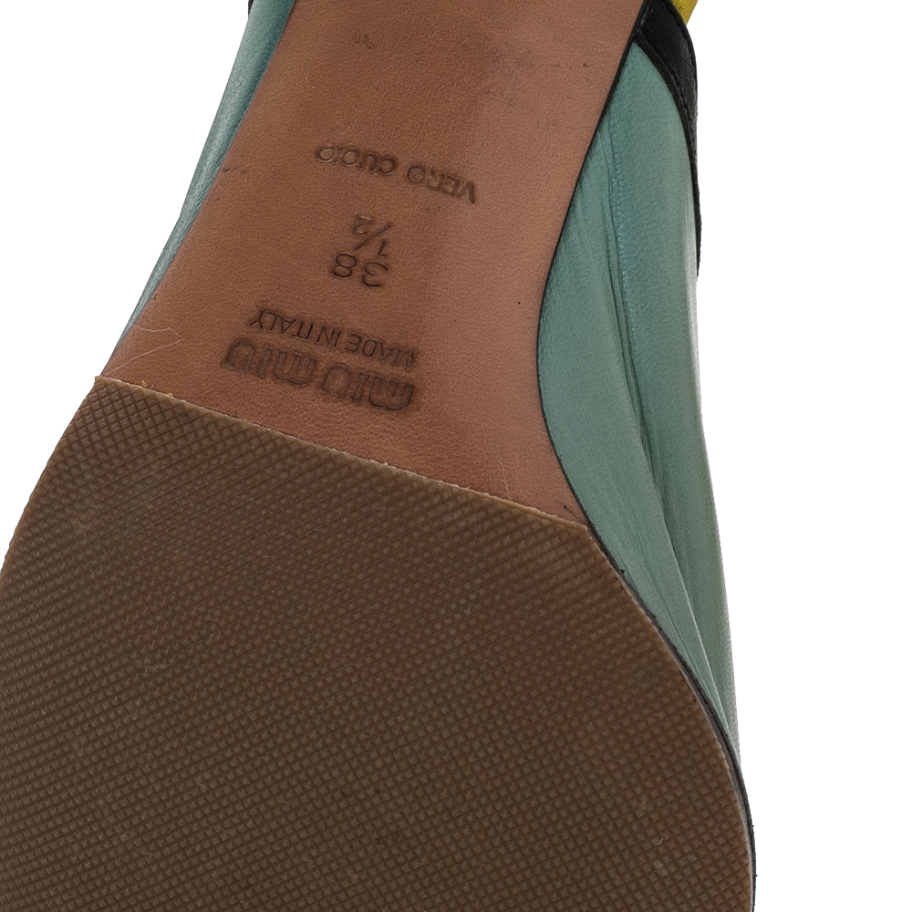 Miu Miu Green/Black Leather Tassel Peep Toe Slide Sandals Size 38.5