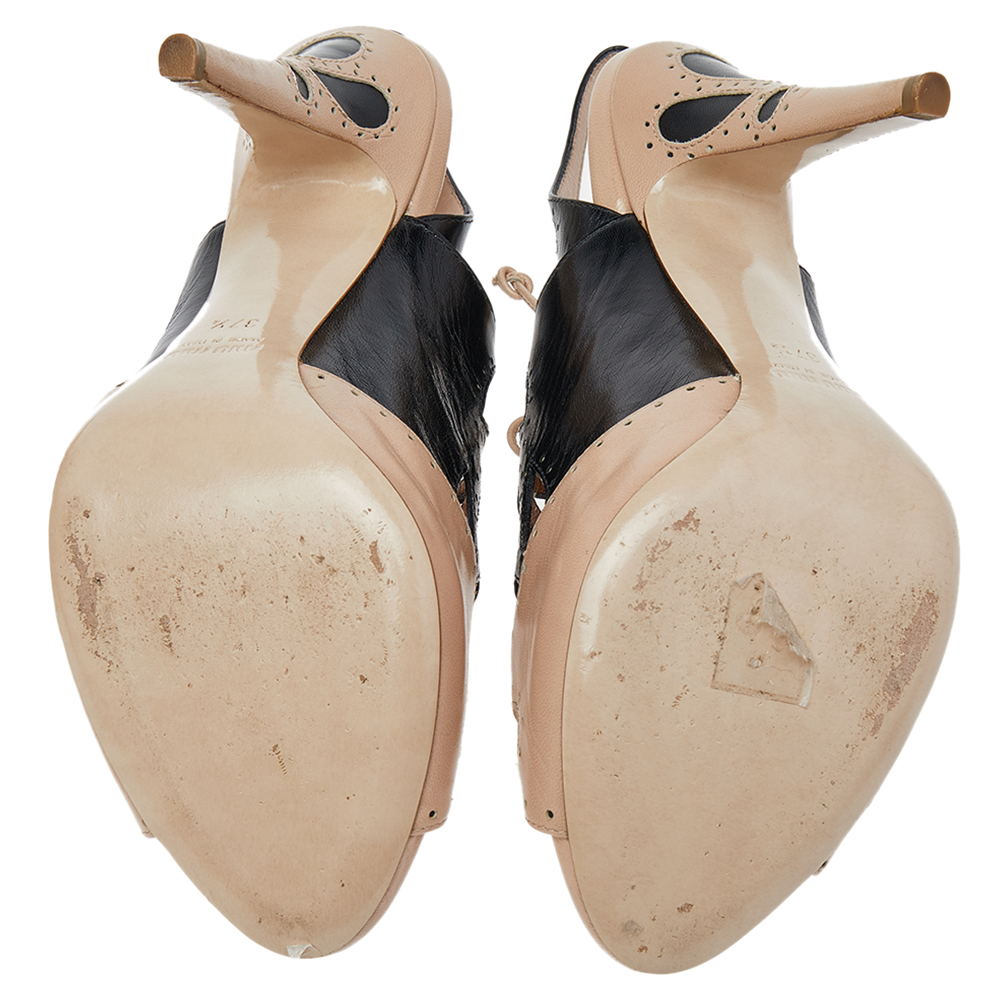 Miu Miu Beige/Black Leather Ankle Strap Sandals Size 37.5