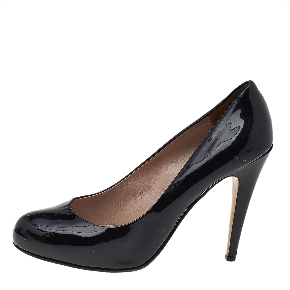 Miu Miu Black Patent Leather Round Toe Pumps Size 40