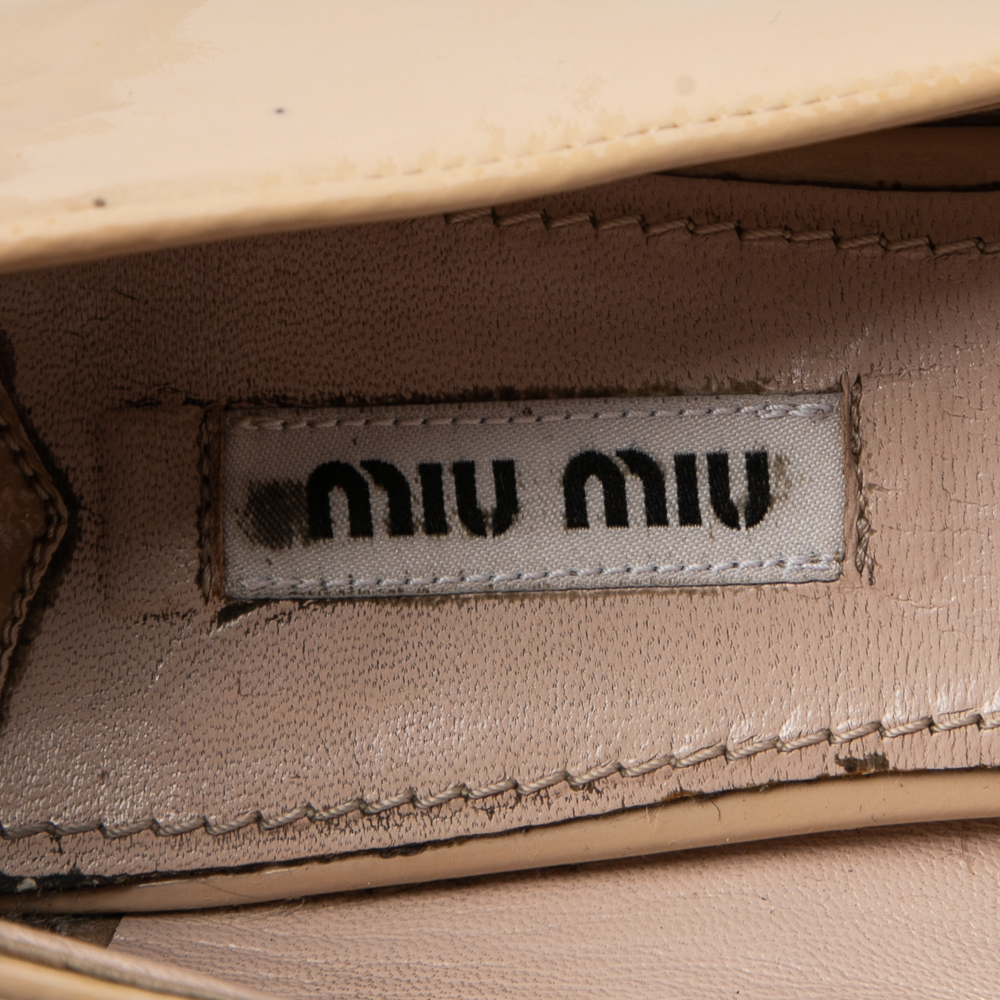 Miu Miu Nude Patent Leather Crystals Bow Ballet Flats Size 37