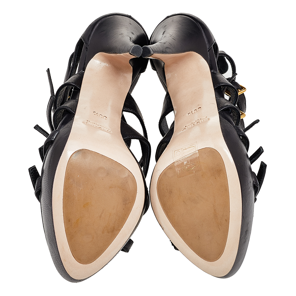 Miu Miu Black Leather Multi Strap Platform Sandals Size 39.5