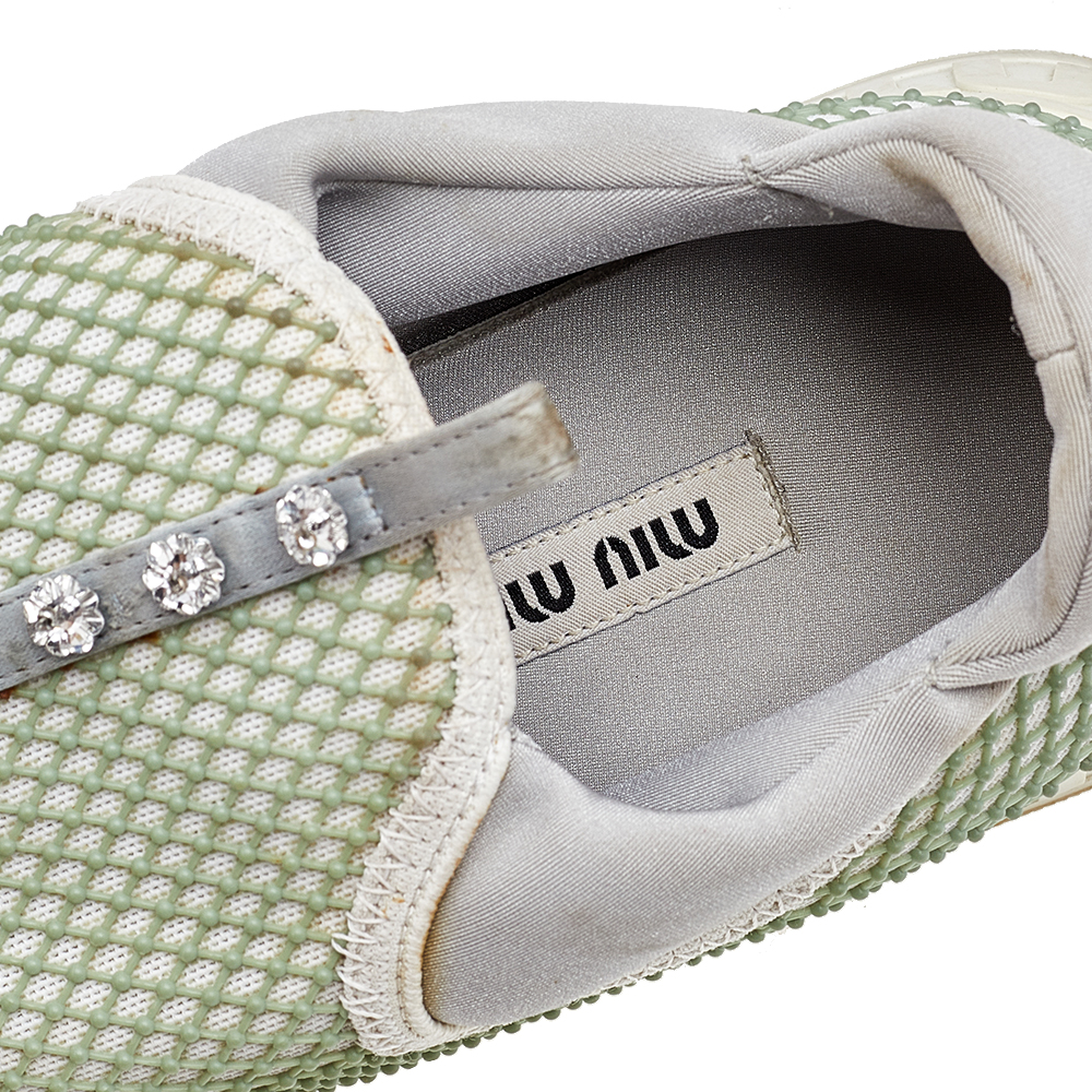 Miu Miu Multicolor Mesh And Neoprene Crystal Embellished Slip On Sneakers Size 36.5