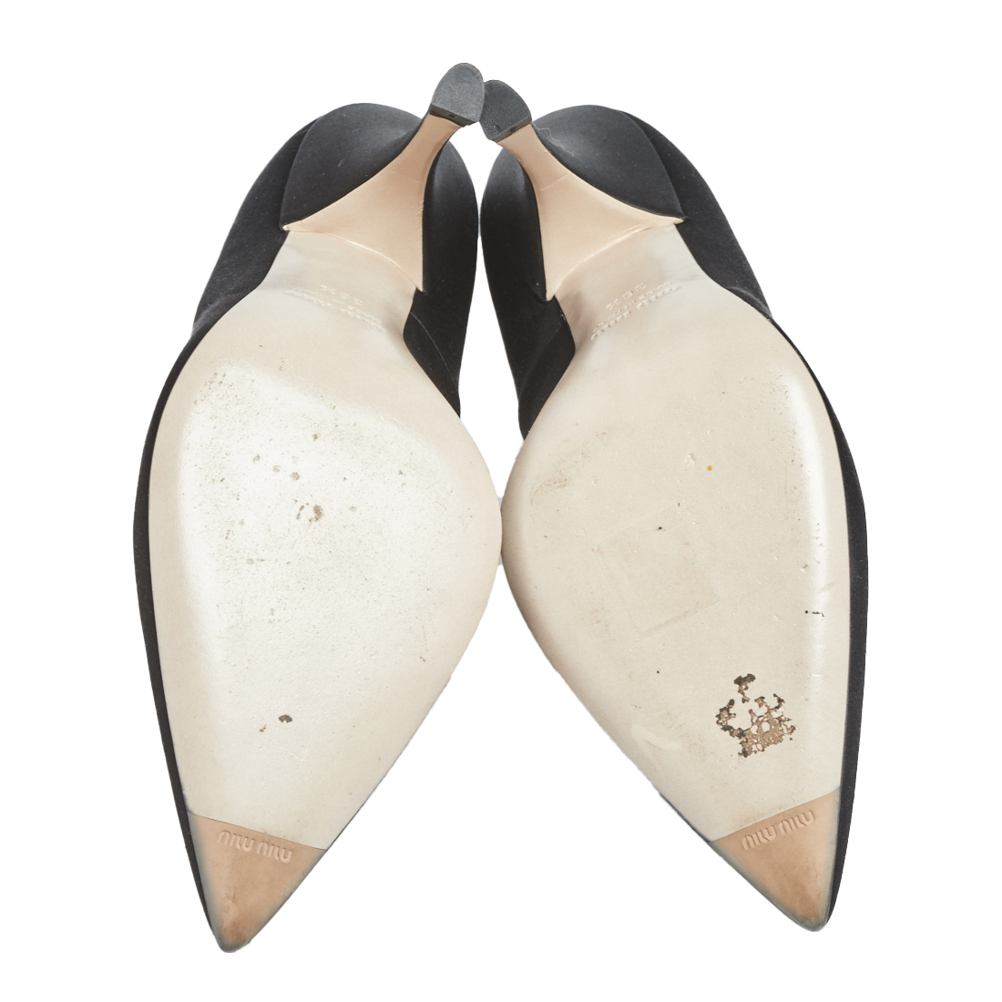 Miu Miu Black Satin Ankle Wrap Pointed Toe Pumps Size 36.5