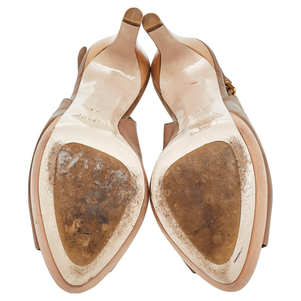 Miu Miu Beige Leather Platform Slingback Sandals Size 38