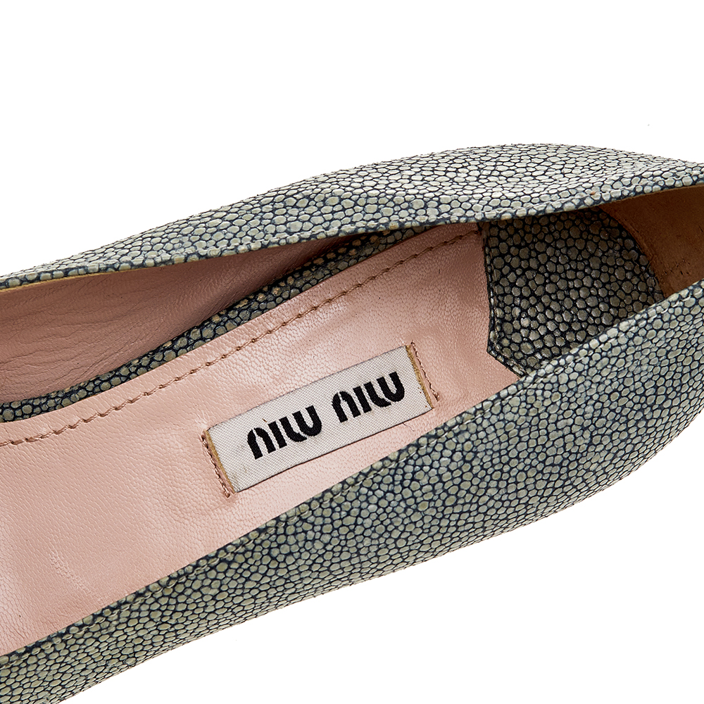 Miu Miu Grey Leather Peep Toe Wedge Pumps Size 36