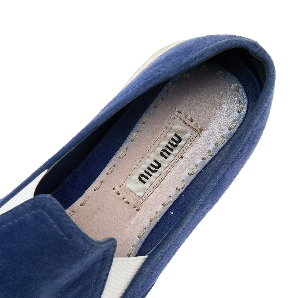 Miu Miu Blue Suede Metal Cap Toe Slip On Sneakers Size 36
