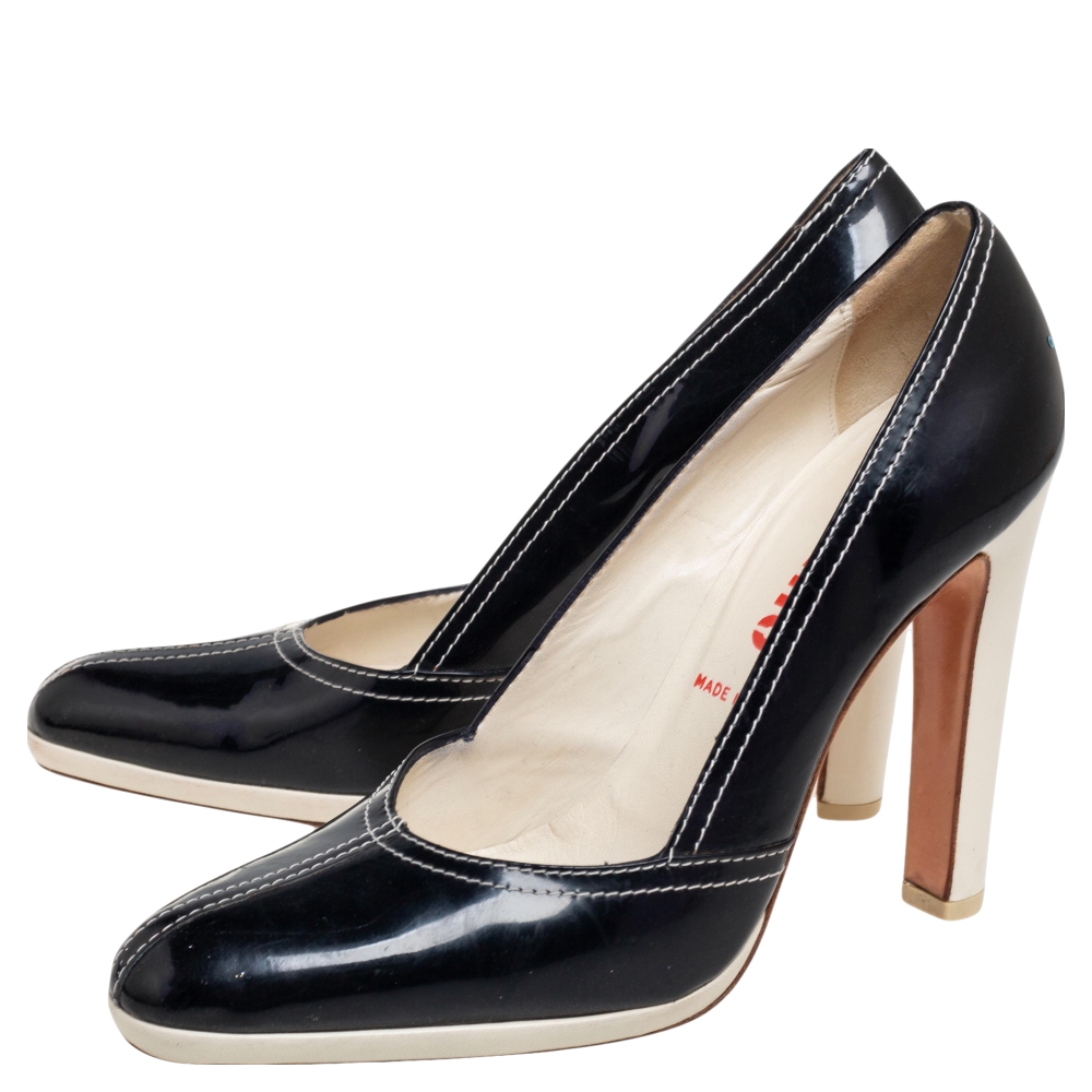 Miu Miu Black Patent Leather Round-Toe Pumps Size 37.5