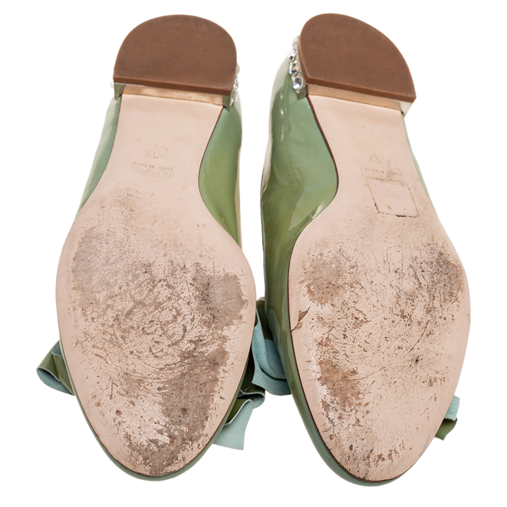 Miu Miu Light Green Patent Leather Bow Ballet Flats Size 36.5